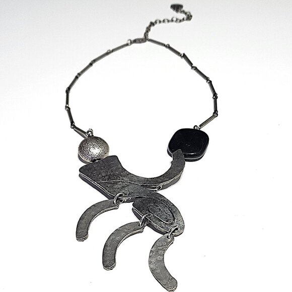 Sylvie Germain black & pewter Modernist necklace - Picture 1 of 9